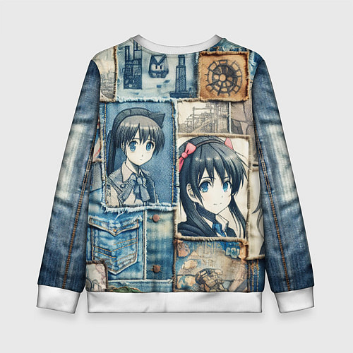 Детский свитшот Пэчворк деним и аниме / 3D-Белый – фото 2