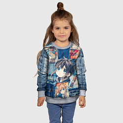 Свитшот детский Девочка аниме на пэчворк, цвет: 3D-меланж — фото 2