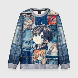 Свитшот детский Девочка аниме на пэчворк, цвет: 3D-меланж