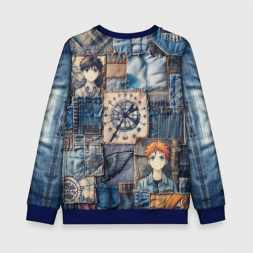 Детский свитшот Аниме деним-пэчворк / 3D-Синий – фото 2