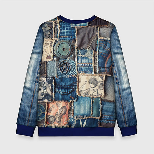 Детский свитшот Аниме пэчворк деним / 3D-Синий – фото 2