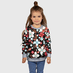 Свитшот детский Красно-белые цветы на чёрном фоне, цвет: 3D-меланж — фото 2
