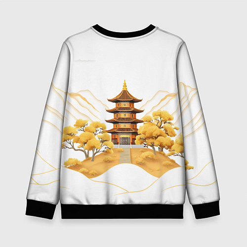 Детский свитшот Аппликация с японским пейзажем / 3D-Черный – фото 2