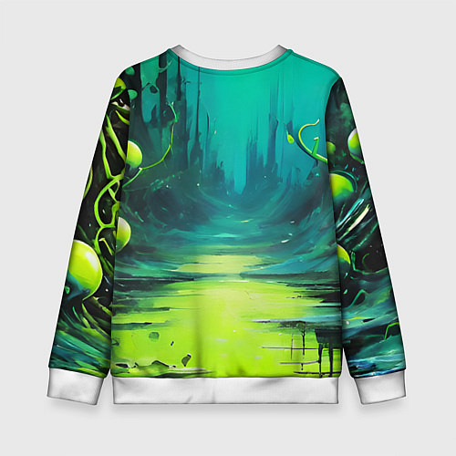 Детский свитшот Зелёная кислотная абстракция / 3D-Белый – фото 2