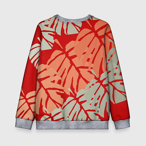 Детский свитшот Отпечатки монстеры на красном / 3D-Меланж – фото 2