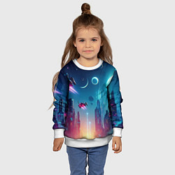 Свитшот детский Neon metropolis in the future - ai art fantasy, цвет: 3D-белый — фото 2