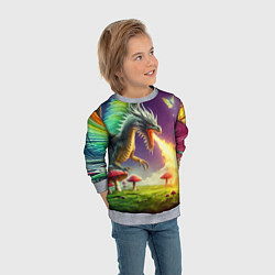 Свитшот детский Огнедышащий дракон на грибной поляне, цвет: 3D-меланж — фото 2