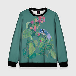 Свитшот детский Малина и синичка, цвет: 3D-черный