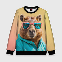 Свитшот детский Модная капибара в отпуске, цвет: 3D-черный