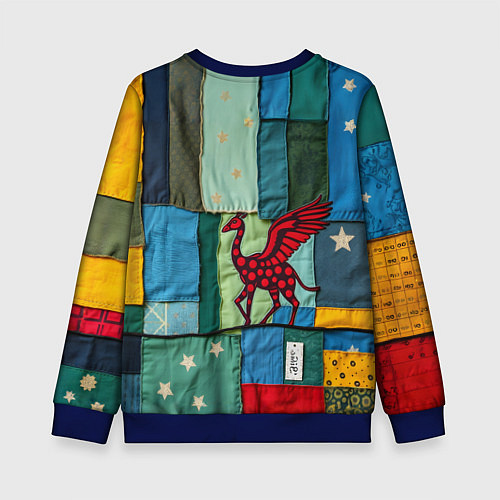Детский свитшот Пэчворк с драконом / 3D-Синий – фото 2