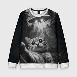 Свитшот детский Котик и НЛО, цвет: 3D-белый