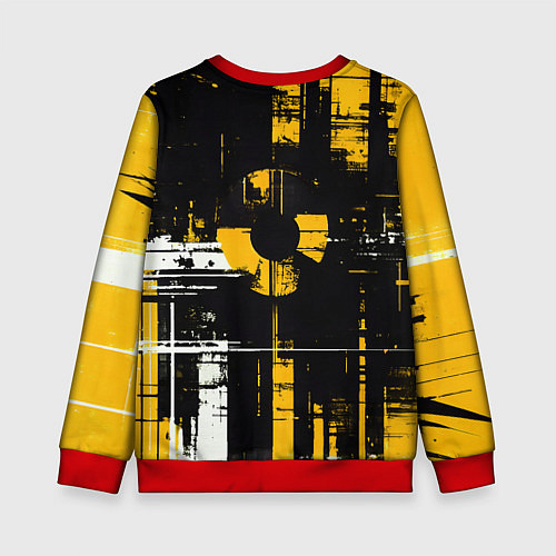 Детский свитшот Жёлто-белый гранж на чёрном фоне / 3D-Красный – фото 2
