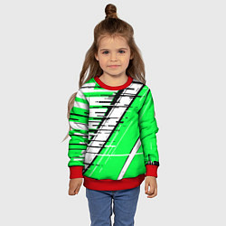 Свитшот детский Чёрно-белые глитч полосы на зелёном фоне, цвет: 3D-красный — фото 2