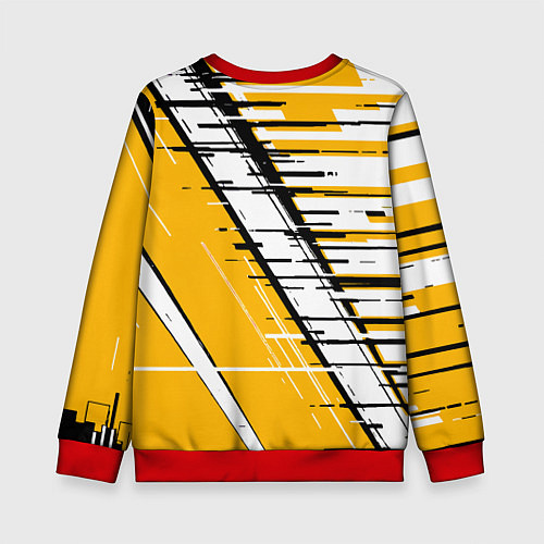 Детский свитшот Чёрно-белые глитч полосы на жёлтом фоне / 3D-Красный – фото 2
