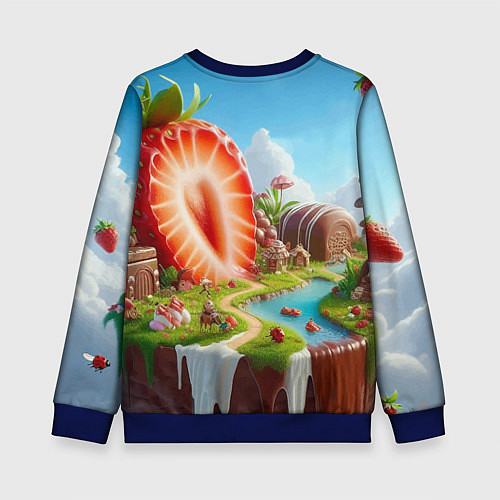 Детский свитшот Клубничная планета - нейроарт фантазия / 3D-Синий – фото 2