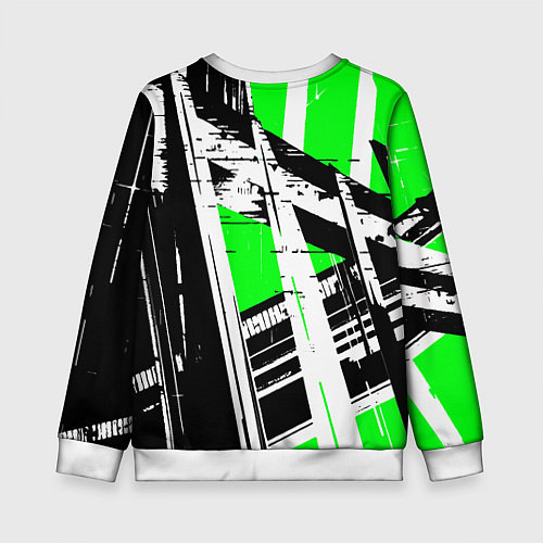 Детский свитшот Чёрно-белые абстрактные линии на зелёном фоне / 3D-Белый – фото 2