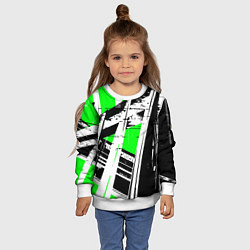 Свитшот детский Чёрно-белые абстрактные линии на зелёном фоне, цвет: 3D-белый — фото 2