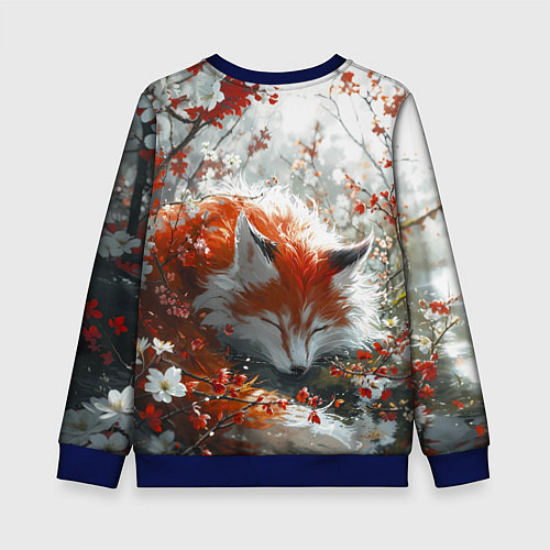 Детский свитшот Милая лисичка в лесу / 3D-Синий – фото 2