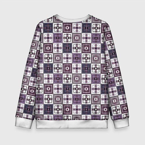 Детский свитшот Серый сиреневый геометрический узор пэчворк / 3D-Белый – фото 2
