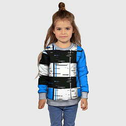 Свитшот детский Синие и чёрные полосы на белом фоне, цвет: 3D-меланж — фото 2