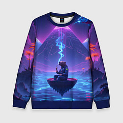 Свитшот детский Капибара в лодке, цвет: 3D-синий