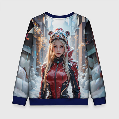 Детский свитшот Девушка в кибер костюме / 3D-Синий – фото 2