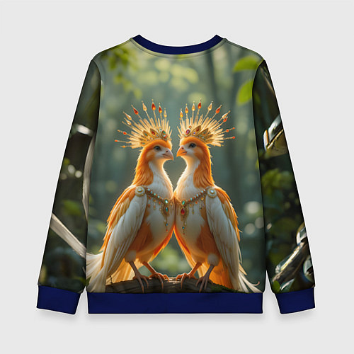Детский свитшот Влюбленные птички с коронами / 3D-Синий – фото 2