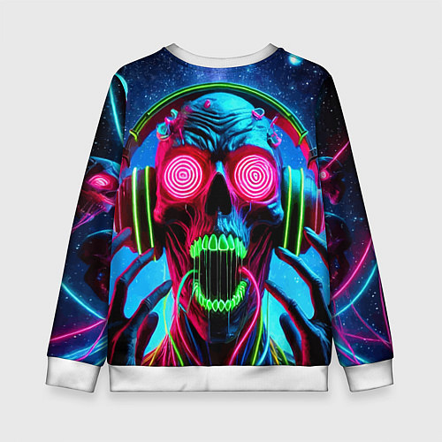 Детский свитшот Metallica - neon skull with headphones / 3D-Белый – фото 2