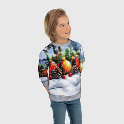 Свитшот детский Красные и желтый новогодние шары, цвет: 3D-меланж — фото 2