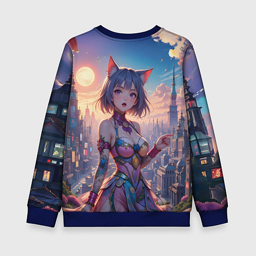 Детский свитшот Аниме в фантастическом городе / 3D-Синий – фото 2