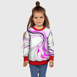 Свитшот детский Волнистые чёрно-фиолетовые линии на белом фоне, цвет: 3D-красный — фото 2