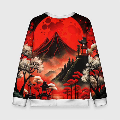 Детский свитшот Япония природа в красном цвете / 3D-Белый – фото 2