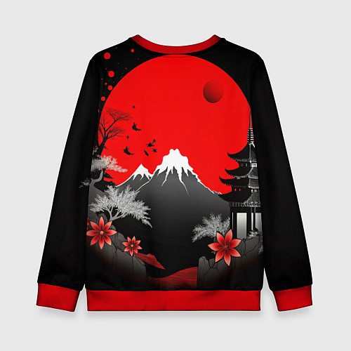 Детский свитшот Японская гора и красная луна / 3D-Красный – фото 2