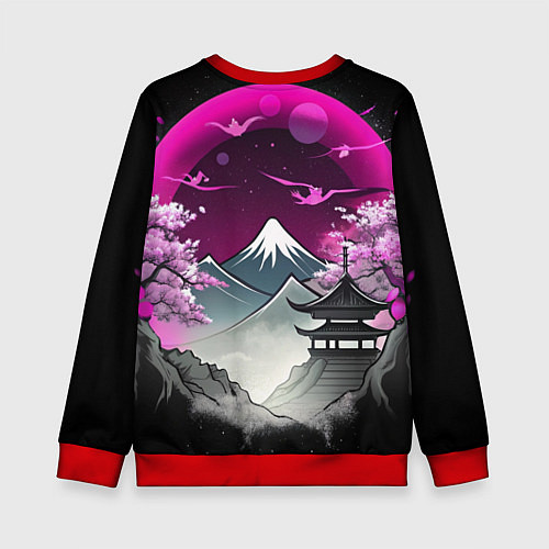 Детский свитшот Горы и сакура в Японии / 3D-Красный – фото 2
