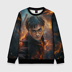 Свитшот детский Гарри Поттер в окружении огня, цвет: 3D-черный