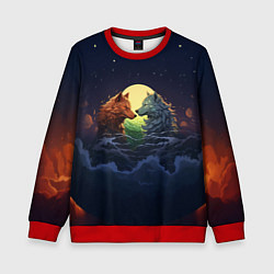 Свитшот детский Влюбленные волки под луной, цвет: 3D-красный