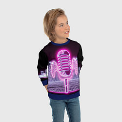 Свитшот детский Розовый неоновый микрофон, цвет: 3D-синий — фото 2