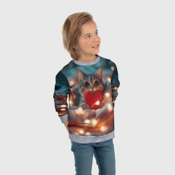 Свитшот детский Кошка с сердцем, цвет: 3D-меланж — фото 2