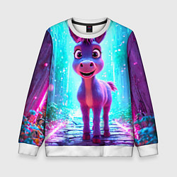 Свитшот детский Ослик в неоновых искрах, цвет: 3D-белый