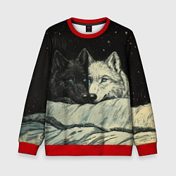 Свитшот детский Черный волк и белая волчица, цвет: 3D-красный