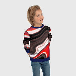 Свитшот детский Волнистые горизонтальные чёрно-красные полосы на б, цвет: 3D-синий — фото 2