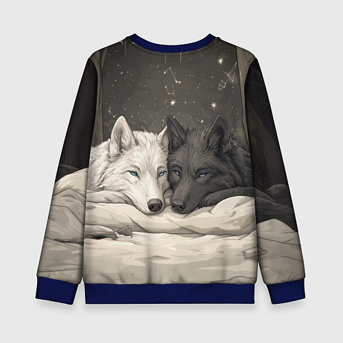 Детский свитшот Волк и волчица лежат вместе / 3D-Синий – фото 2