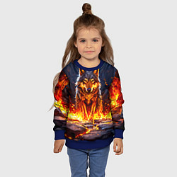 Свитшот детский Волк в огненной пещере, цвет: 3D-синий — фото 2