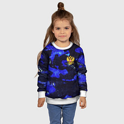 Свитшот детский Синий потертый камуфляж и герб РФ, цвет: 3D-белый — фото 2