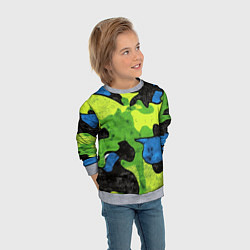 Свитшот детский Зелено-синий абстрактный камуфляж, цвет: 3D-меланж — фото 2