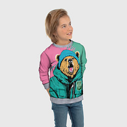 Свитшот детский Злой медведь в зимней одежде, цвет: 3D-меланж — фото 2