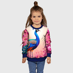 Свитшот детский Павлин на розовом, цвет: 3D-синий — фото 2