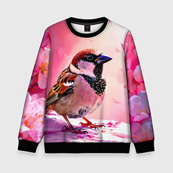 Свитшот детский Воробей в розовом, цвет: 3D-черный
