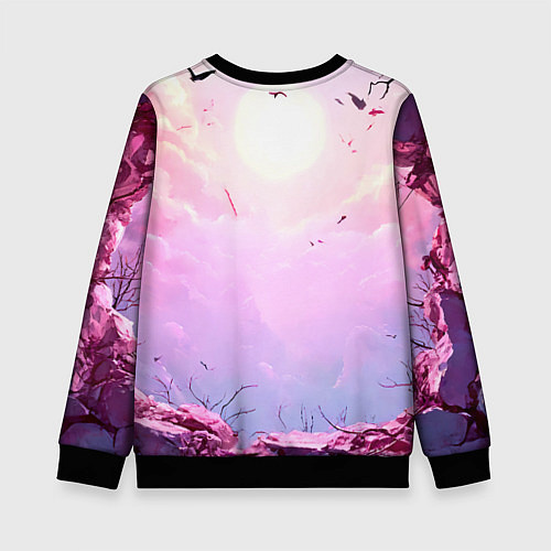 Детский свитшот Аист в розовых облаках / 3D-Черный – фото 2