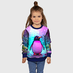 Свитшот детский Пингвин в неоновых искрах, цвет: 3D-синий — фото 2